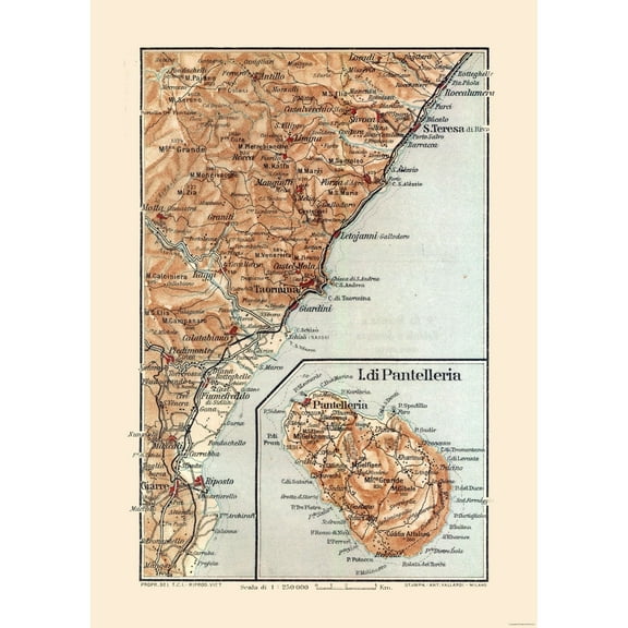 Historic Map - Sicily Italy Giardini Vicinity - Baedeker 1880 - 23 x 32.33 - Vintage Wall Art