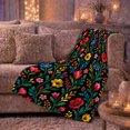 thumbnail image 6 of Colorful Folk Floral Vine Pattern Black Vibrant Botanical, Festive Holiday Scene, Warm Flannel Blanket for Sunroom and Reading Nook, Art Lovers Christmas Gift, Festive Home Decor, 6 of 9