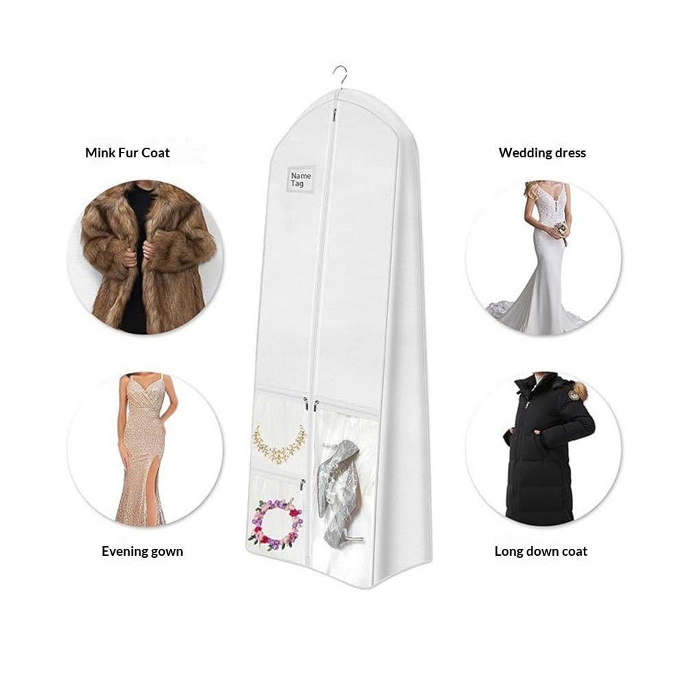 Portable 70" Wedding Dress Garment Bag with Bride Tote Bag 8'' Gusseted Dress Bags for Gowns Long Dress Cover for Women, White