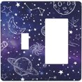 thumbnail image 1 of NICKSUN Galaxy Space Purple Combination Wall Plate, 2 Gang 1 Toggle 1 Rocker Outlet Cover Decorative Switch Plate for Office Home Decor, 4.5 x 4.5 Inch, 1 of 7