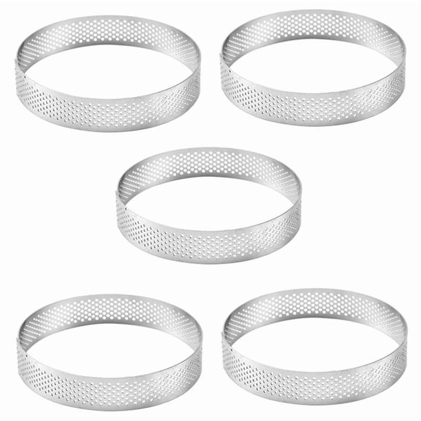 5X Moldes Redondos Agujero Acero Inoxidable para Tartas 20 cm Anillo de Tarta de Pastel de Mousse Postre de Pizza Molde
