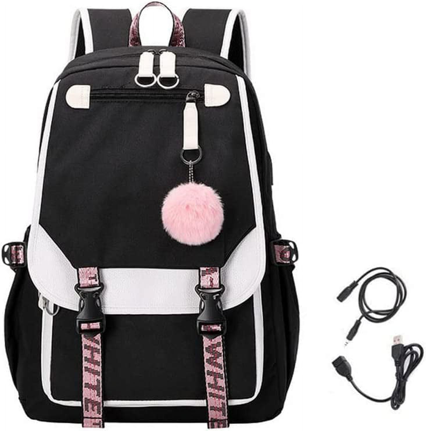 Hascupxs Black Casual Pink Student Backpack Set Daypack Lightweight Girls Laptop Backpack with Insulated Lunch Box School Bookbags for Fans Gifts