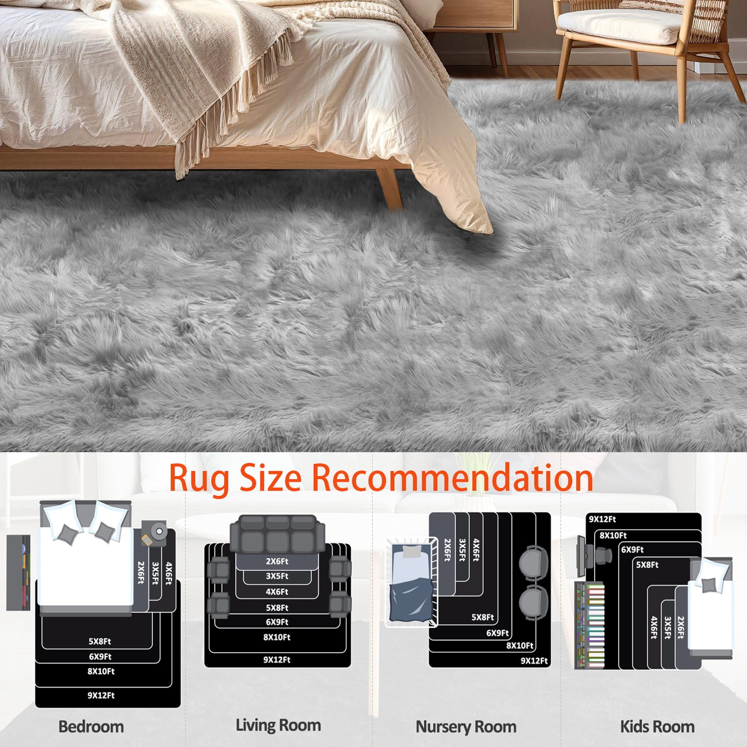 Jingle bears Gray Rug 3x5 Faux Fur Sheepskin Area Rug for Living Room Bedroom Fluffy Plush Furry Rug for Teen Room Rectangle