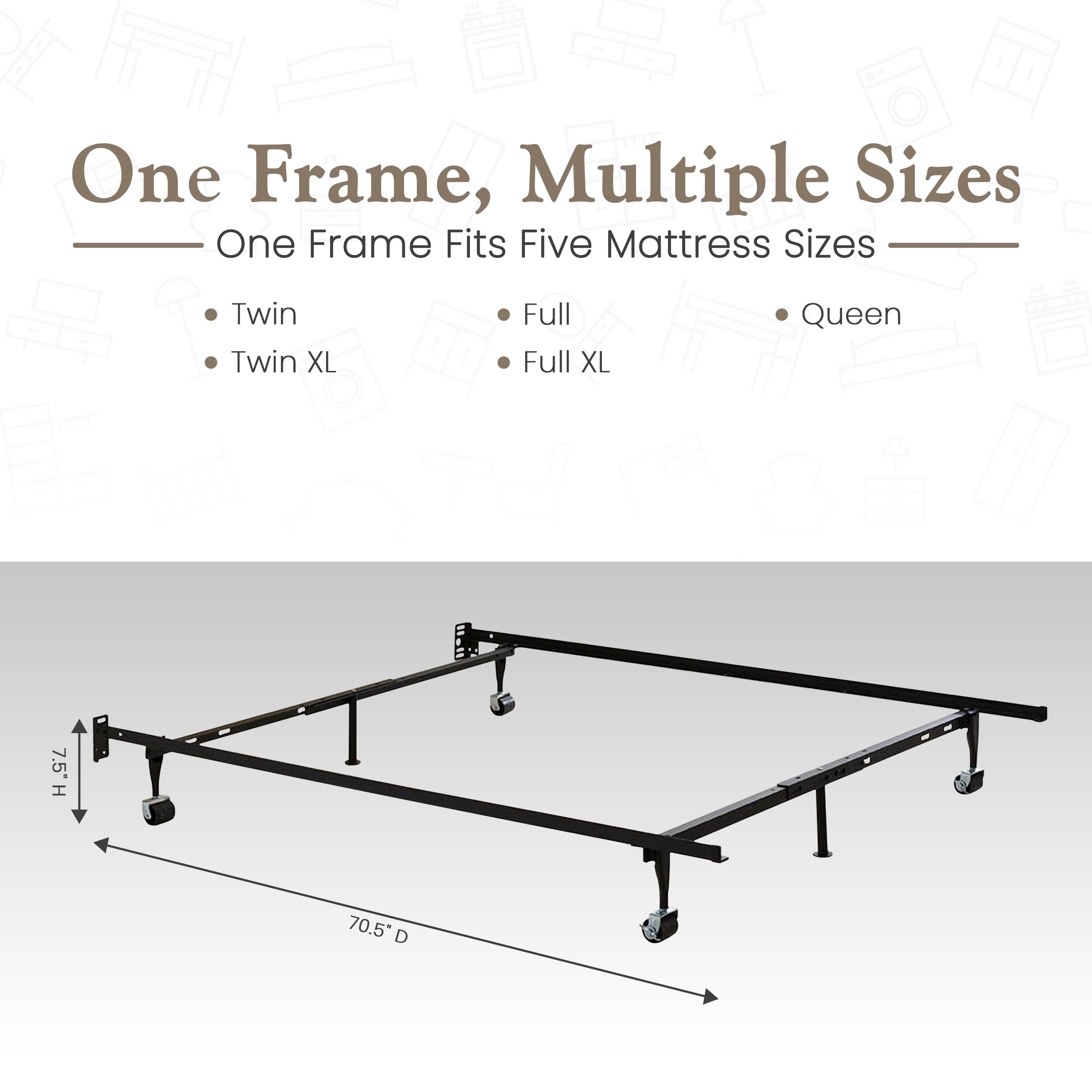 Kings Brand Furniture Metal Adjustable Bed Frame for Twin/Full/Queen Sizes with Rug Rollers & Locking Wheels