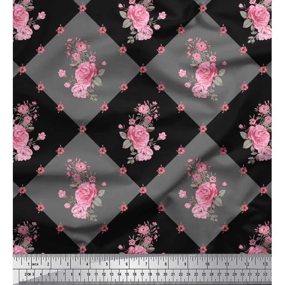 Soimoi Cotton Duck Fabric Leaves, & Rose Floral Fabric Prints By Yard 42 Inch Wide