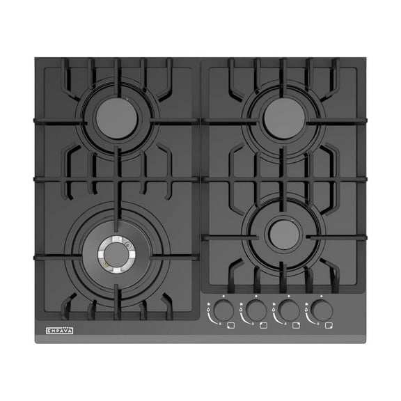 Empava 24 in. Gas Stove Cooktop 4 Italy Sabaf Sealed Burners NG/LPG Convertible Tempered Glass in Black EMPV-24GC28