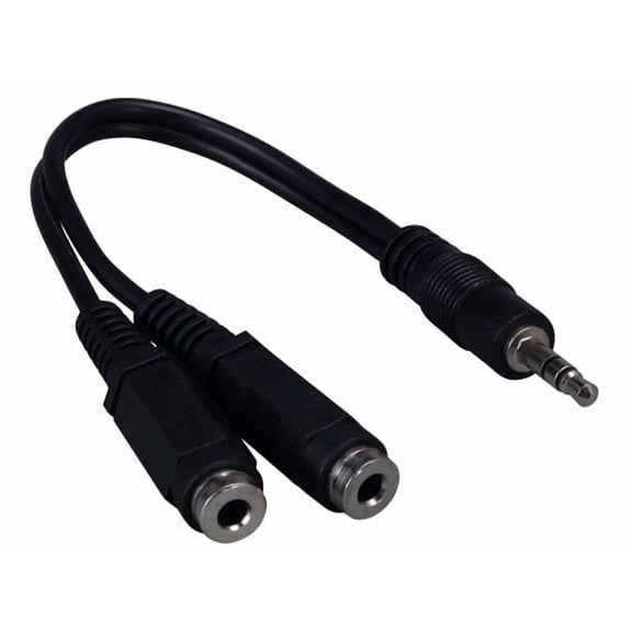 Cable Leader 6in 3.5mm Stereo Male to Two 3.5mm Stereo Female Audio Cable, Black