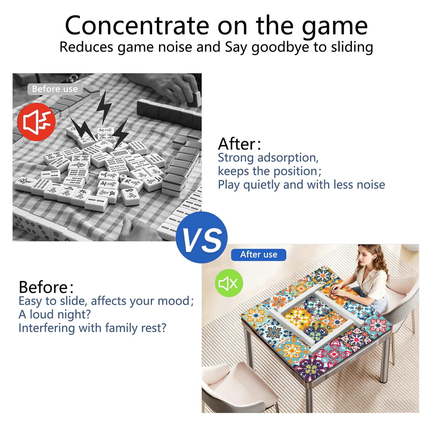 31.5 Inch Boho Game Table Mat, Professional Rubber Mahjong Pad with Non-Slip Backing and Noise Dampening, Versatile Mat for Card Games Board Games and Tile Games