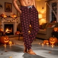 thumbnail image 4 of Men's Halloween Jogger Pajama Pants, Drawstring Two Pocket Printed Cuffed Lounge Sleep Trousers Nightwear Slacks, Wine, S, 4 of 7