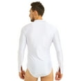thumbnail image 4 of Fldy Men's Dance Shiny Rhinestones Bodysuit Shirt Ballroom Salsa Samba Latin Tops Leotard White Large, 4 of 7