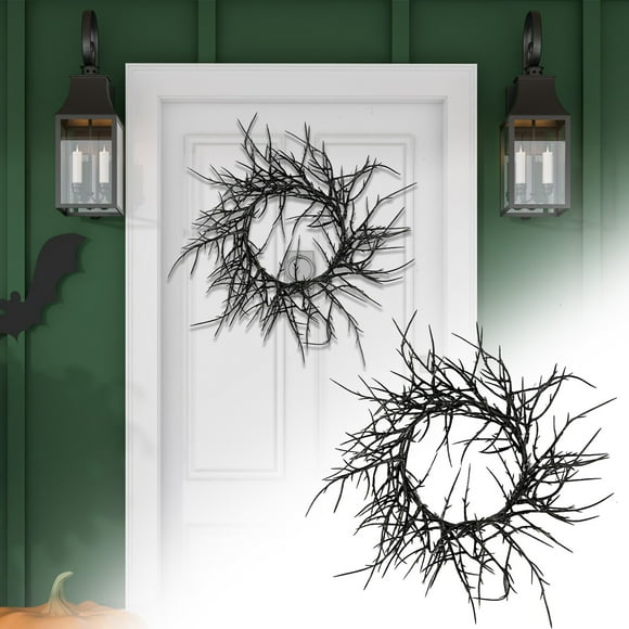 Northlight Glittered Twig Artificial Halloween Wreath - Black Wreath for Front Door, Halloween Decorations, Glitter Black Wreaths Halloween Decor Party Props,17.7 IN