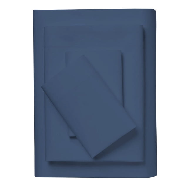 Royal elegance Ensemble de Draps 3 Pcs en Coton Biologique Certifié 100 % - 500 Fils - Lit Simple - Bleu Marine Véritable