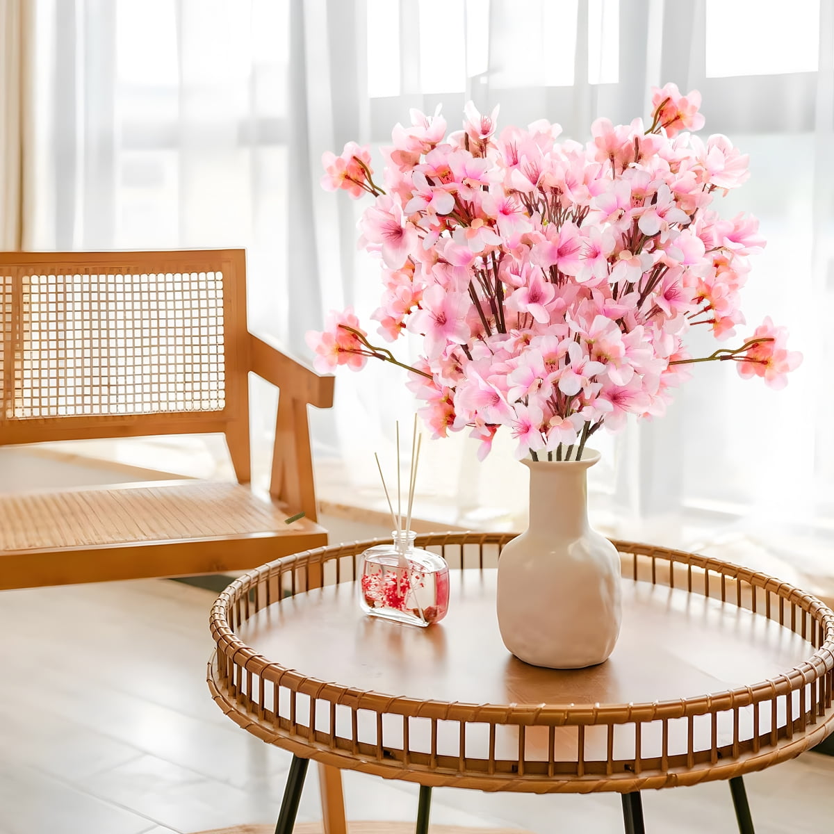 Cherry Blossom Branch Decor Artificial Pink Spring Flowers Silk Peach Flowers Fake Plants Arrangement for DIY Garden Home Wedding Party Décor 6Pcs