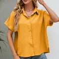 thumbnail image 3 of WREESH Women's Summer Casual Button Down Shirts Solid Color V-Neck Short Sleeve Shirt for Women's Summer Leisure Fashion Orange, 3 of 5