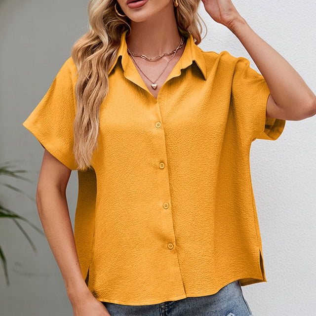 Hauts d'Été pour Femmes, Shorts pour Femmes, Chemise Décontractée Mode Unie Col en V Manches Courtes