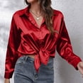 thumbnail image 4 of RYRJJ Satin Blouses for Women Silk Button Down Shirts Casual Long Sleeve Shirt Business Office Work Tunic Tops(Red,L), 4 of 8