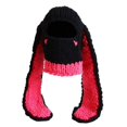 thumbnail image 5 of Gorro de punto con 1 agujero para mujer y niña, mascarilla 3D con orejas de conejo divertidas, gorro con bufanda, gorro cálido de invierno, calavera de punto, 5 of 5