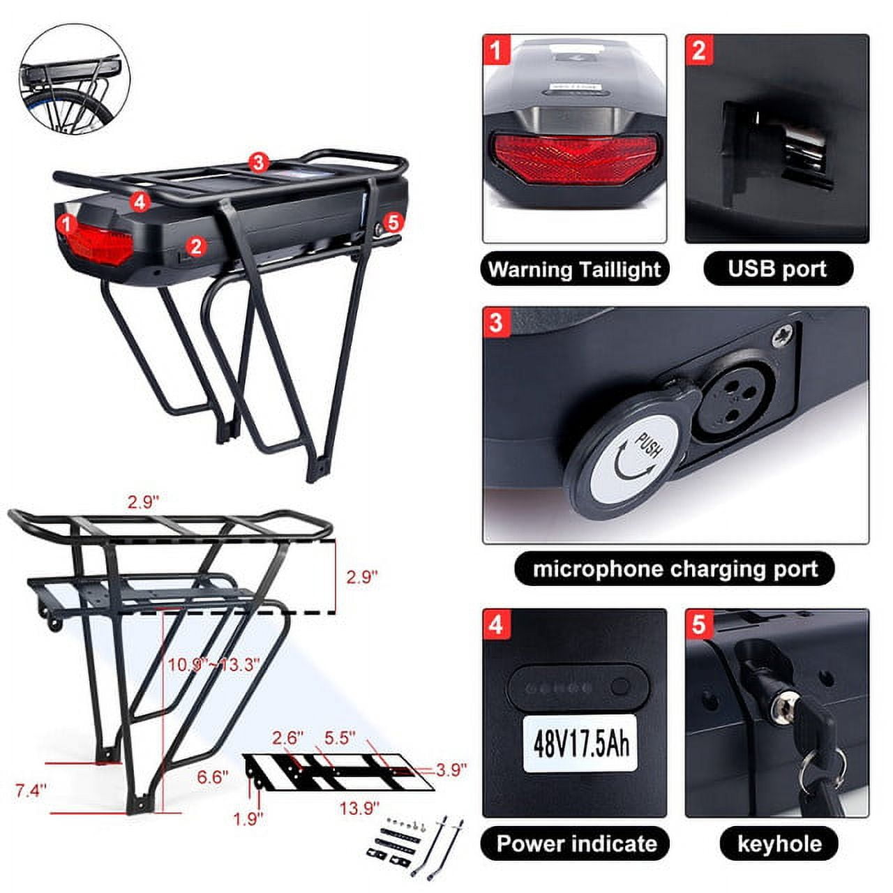 48V 18.2Ah Electric Bicycle Battery With Rear Rack Luggage