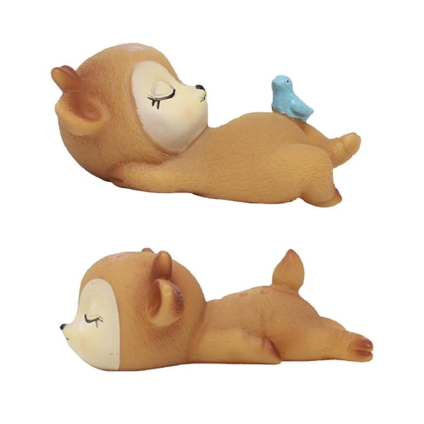 2 adorables figuras decorativas en miniatura de resina de cervatillos durmiendo estilo 1 4
