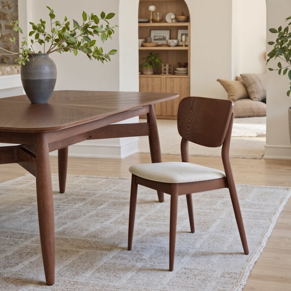 Kellua Dining Chair Beige & Walnut Dining Chair, Modern Style, Rubberwood leg, Rubberwood, Indoor Dining