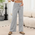 thumbnail image 6 of Womens Striped Gingham Pants 2026 Drawstring Wide Leg Lounge Plaid Pants Cute Casual Trousers with Pockets Gray S, 6 of 6