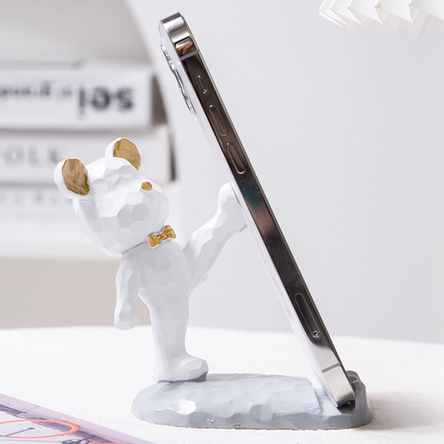 Soporte para teléfono móvil, innovador, lindo y estable, con forma de oso violento, soporte para teléfono de escritorio para teléfono móvil, tableta, color blanco