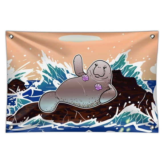 Waving Manatee Mermaid On Rocks And Waves Funny Home Business Office Sign