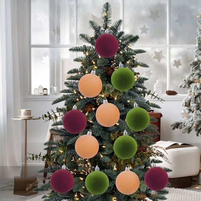 Xihbxyly Bolas Navideñas de Colores, Material Flocado Suave, Diseño Personalizable, Fáciles de Colgar, Decoración Navideña Versátil, Ambiente Festivo para El Hogar y La Oficina, Juego de 12 Piezas de