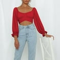 thumbnail image 6 of Pure Color Word Collar Umbilical Ultra Long Sleeve Strap Top Top Fashion Square Collar T Shirt, 6 of 9