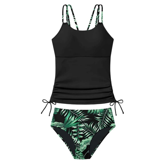 SONXAHE Big Girls Soft Tankini Set Drawstring Side Summer Beach Two Piece Swimwear