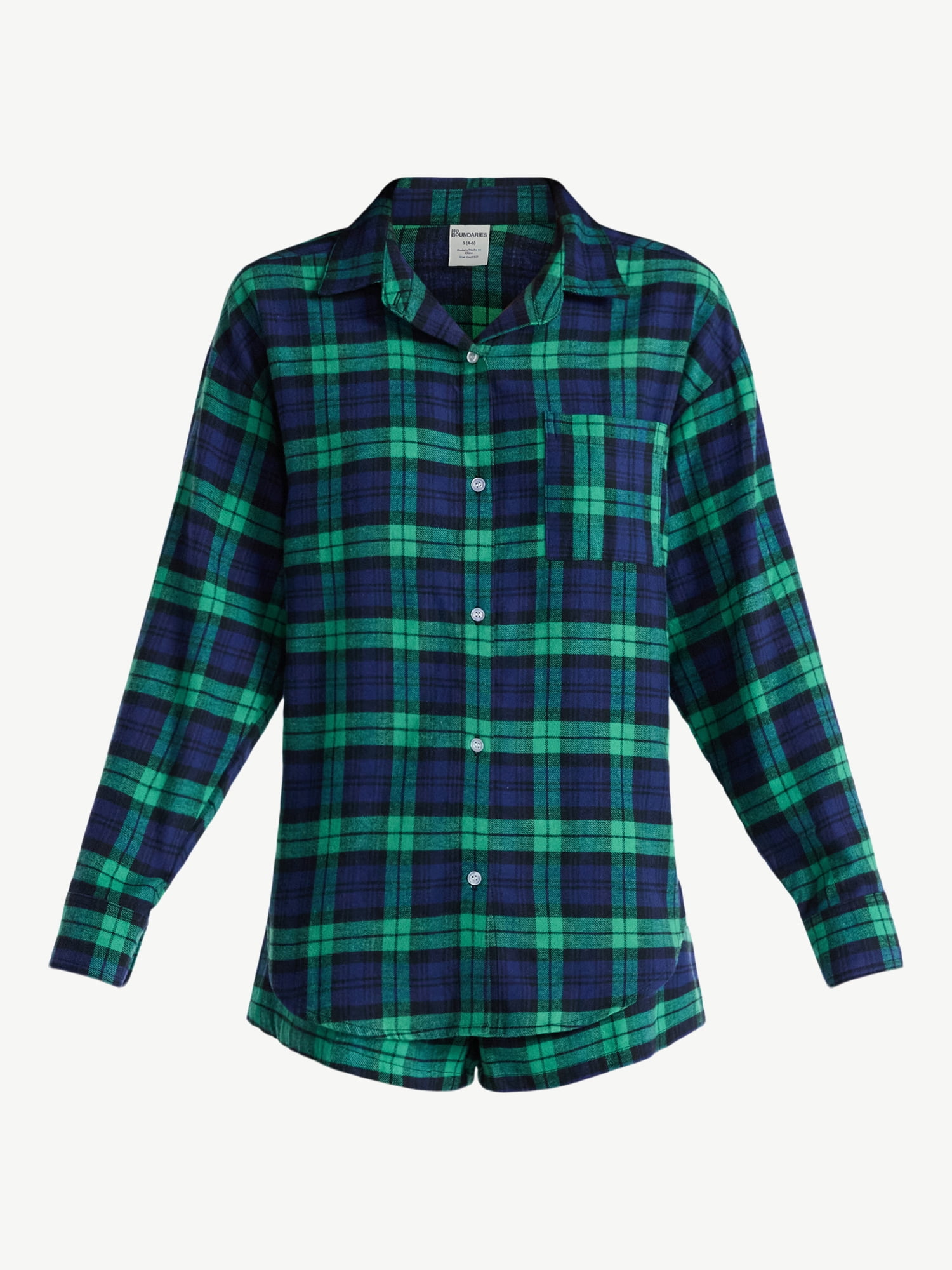 No Boundaries Sleepwear Cotton Flannel Button Down Shirt, Women’s