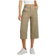 thumbnail image 3 of Feancey Capri Summer Pants for Women Wide Leg Business Casual Pants High Waisted Loose Work Capris Solid Lounge Cropped Trousers with Pockets Khaki L, 3 of 8