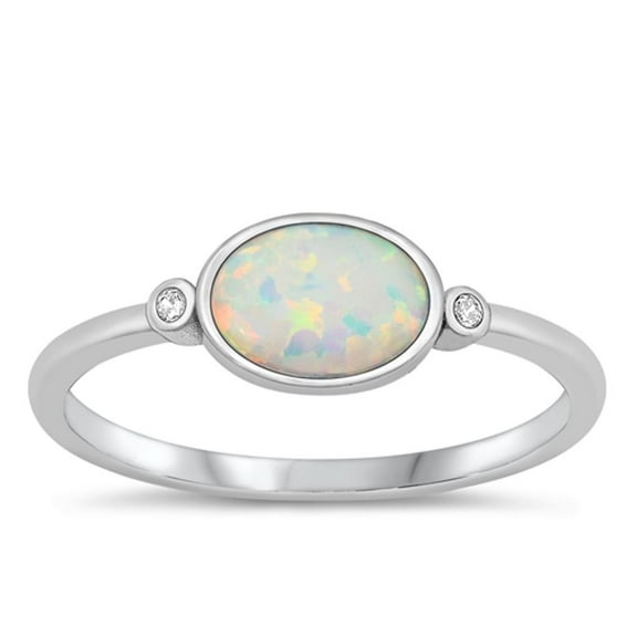 CHOOSE YOUR COLOR Clear CZ White Simulated Opal Promise Ring .925 Sterling Silver Band Female Size 5