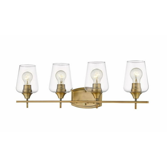 4 Light Shabby Chic Steel Vanity Light Fixture with Clear Glass-9.5 inches H By 30 inches W-Olde Brass Finish Bailey Street Home 372-Bel-4314795