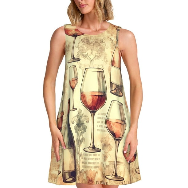 Fotbe Wine Vestido de Verano sin Mangas para Mujer – Vestido Midi Línea A, Estilo Camiseta Floral, Vestido Playero Casual y Fluido