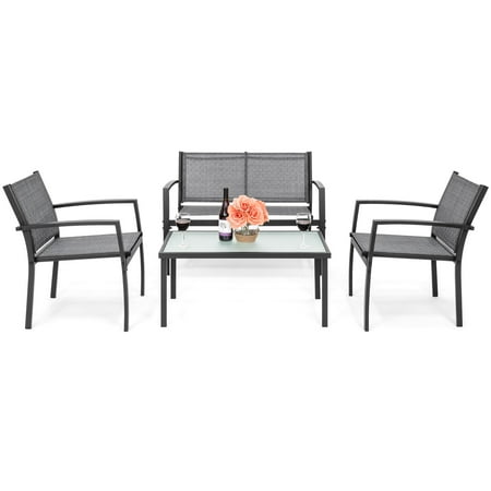 Best Choice Products 4 Piece Patio Metal Conversation Furniture Set Best Choice Products 4 Piece Patio Metal Conversation Furniture Set W Loveseat 2 Chairs And Gl Coffee Table Gray