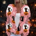 thumbnail image 2 of Halloween Cardigan for Women Funny Black Cat Womens Sweaters Cardigan Knit Button Up Cropped Long Sleeve Fall Holiday Soft Cardigan Outwear Hot Pink 5XL, 2 of 7