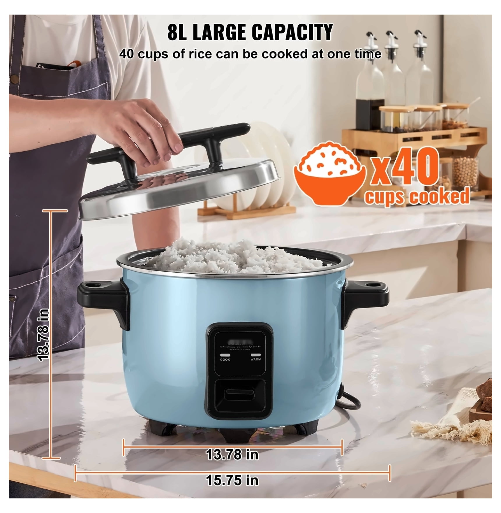 Commercial Rice Cooker 40-Cup 8L Non-Stick Restaurant Grade Keep Warm