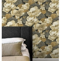 NextWall Nouveau Floral Peel and Stick Wallpaper (Ebony & Antique Gold)