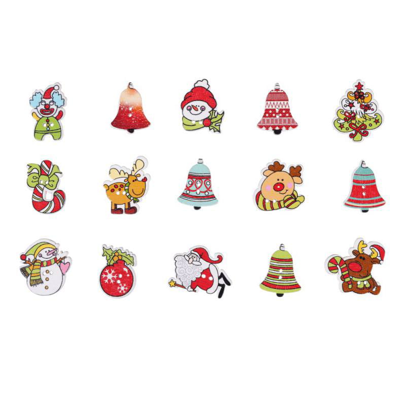 Mixed Style 100 Pieces Christmas Buttons Christmas Wooden Button Xmas Resin Buttons Christmas Pendants Charm Christmas Sewing Buttons Craft Embellishments for DIY Scrapbooking and Craft Decoration
