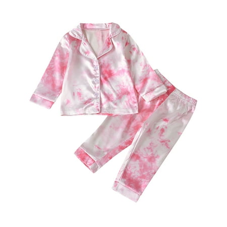 

Sunisery Kids Girls Pajama Set Tie-Dyed Lapel Long-Sleeves Top with Button Pants Sleepwear Suit 2pcs Pink 6-7 Years