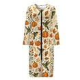 thumbnail image 4 of Xoenoiee Hummingbird Pumpkin Maple Leaves Print Women Zipper Robe Long Sleeve House Coats Robes Soft Bathrobe with Pockets Lightweight Nightgown Plus Size, Size S, 4 of 7