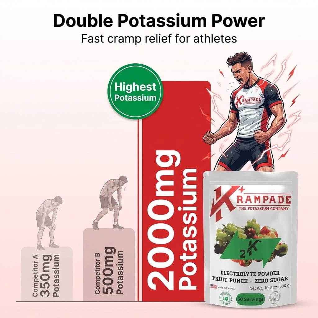Krampade High Potassium Electrolytes Powder Original Zero Fruit Punch Zero Sugar Cramp Relief Keto 4180mg Electrolytes 2000mg Potassium 50 Servings
