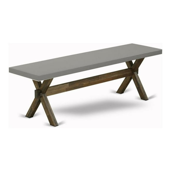 Pemberly Row X-Style 15x60" Wood Dining Bench in Jacobean/Cement Gray