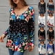 thumbnail image 4 of Moda mujer imprimir blusa o cuello manga larga botón fruncido suave elástico camiseta casual top Abanopi Aqua/Medio, 4 of 7