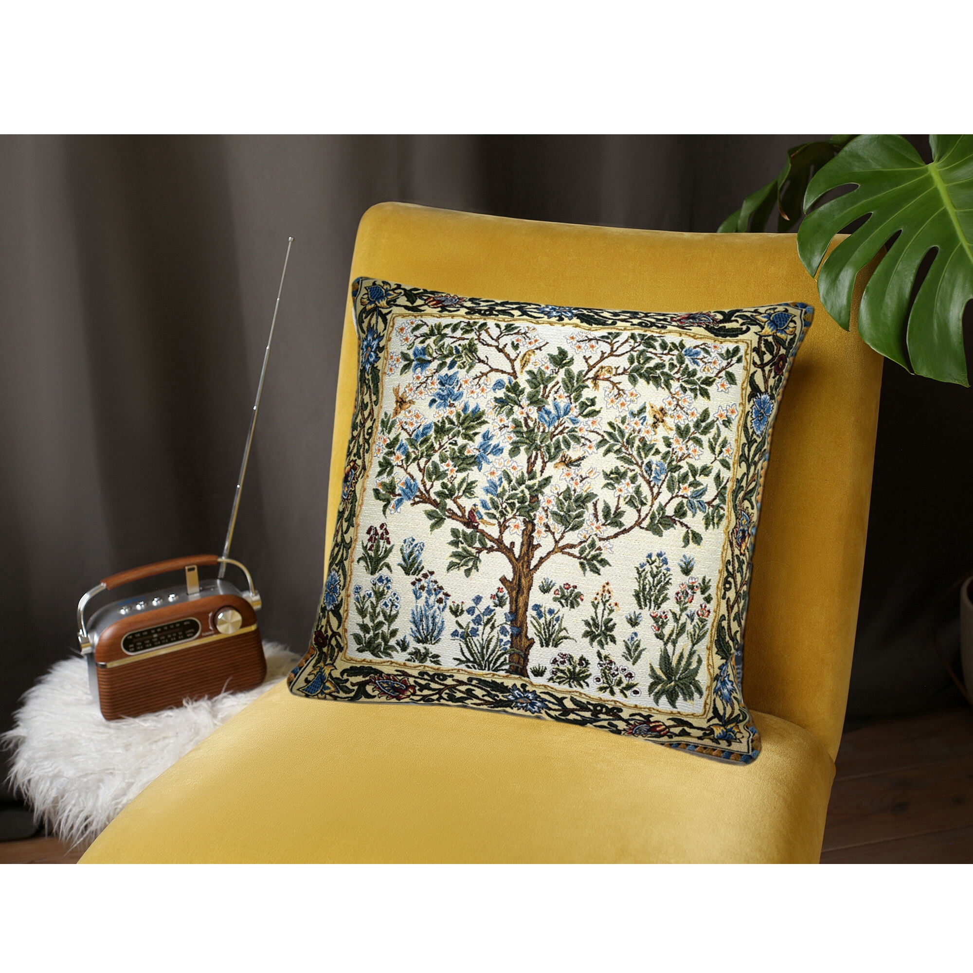 STPgoods Blooming Apple Tree William Morris Tapestry Throw Pillow with Insert 18x18" (45x45 cm) Decorative Couch and Sofa Cushion for Living Room Bedroom Square Pillowcase