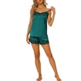thumbnail image 2 of Conjuntos de pijama de satén para mujer INSPIRE CHIC con tirantes de encaje y pantalones cortos, 2 piezas, conjuntos de lounge de seda, L Verde Oscuro, 2 of 6