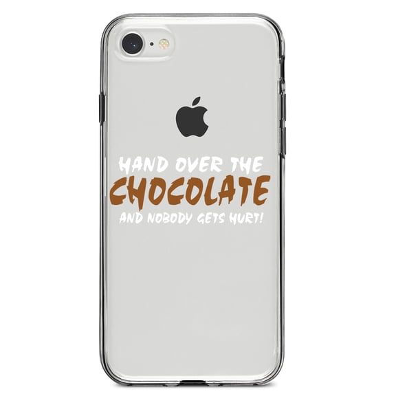 DistinctInk Clear Shockproof Hybrid Case for iPhone 7 8 SE (2020 Model) 4.7" Screen TPU Bumper Acrylic Back Tempered Glass Screen Protector - Hand Over The Chocolate Nobody Gets Hurt