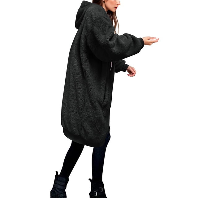 Plus Size Zip Up Hooded Jacket with Drawstring Pockets Cozy Warm Outerwear Pullover for Women