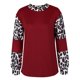 thumbnail image 4 of Blusas con estampado de leopardo para mujer, blusas elegantes informales con bloques de Color, camisetas holgadas de otoño con cuello redondo para mujer, color rojo vino L, 4 of 6